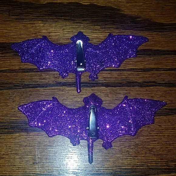4" Purple Glitter Bat Hair Clips Gothic Halloween - Picture 7 of 8